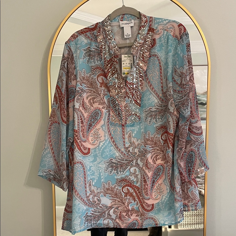 Peck & Peck Paisley Blouse - Blue and Brown